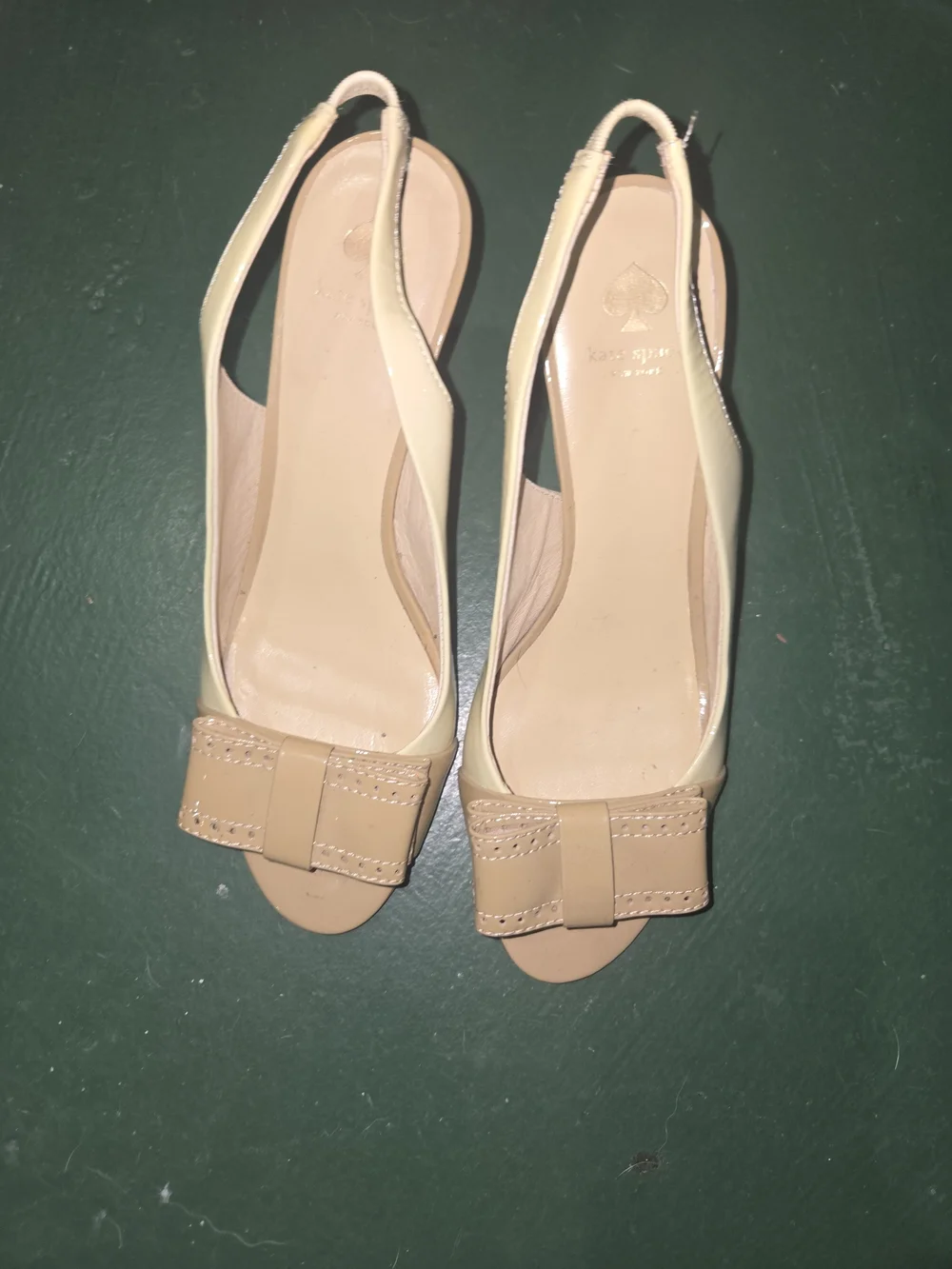 Kate Spade Cream & Tan Slingback Peep-Toe Pumps with Bow